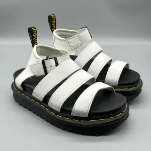 Dr. Martens Blaire Athena White Leather Ankle Strap Platform Sandals