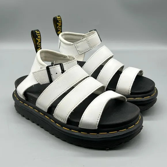 Dr. Martens Blaire Athena White Leather Ankle Strap Platform Sandals
