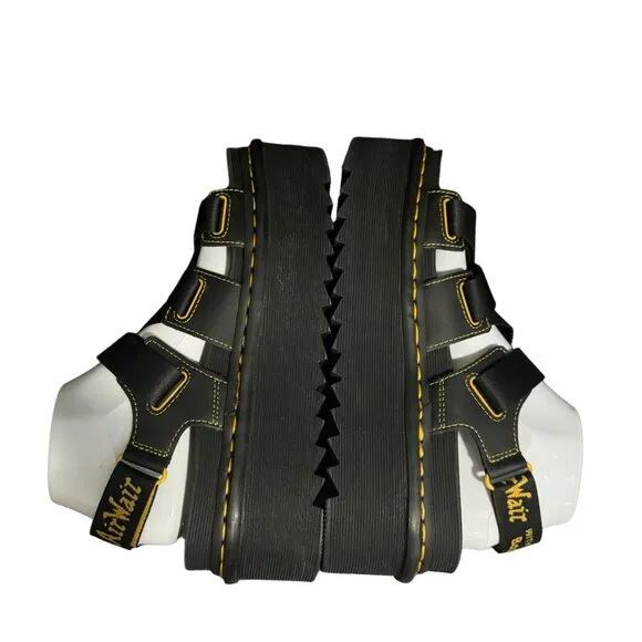 Dr. Martens Kimber Logo Black Platform Strappy Sandals, Size 10 NWOB