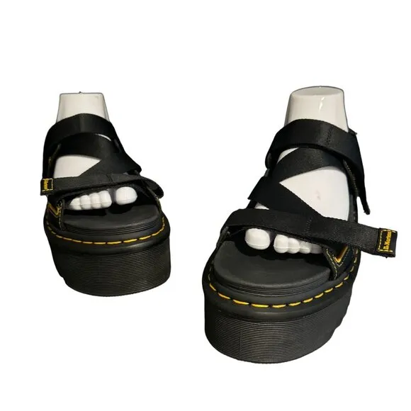Dr. Martens Kimber Logo Black Platform Strappy Sandals, Size 10 NWOB