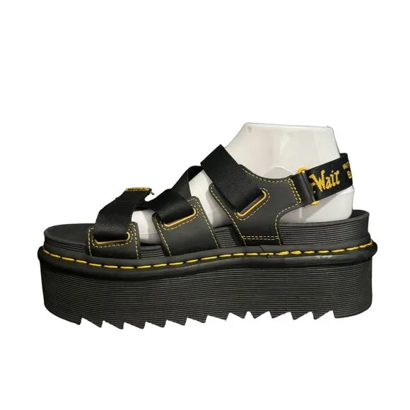 Dr. Martens Kimber Logo Black Platform Strappy Sandals, Size 10 NWOB
