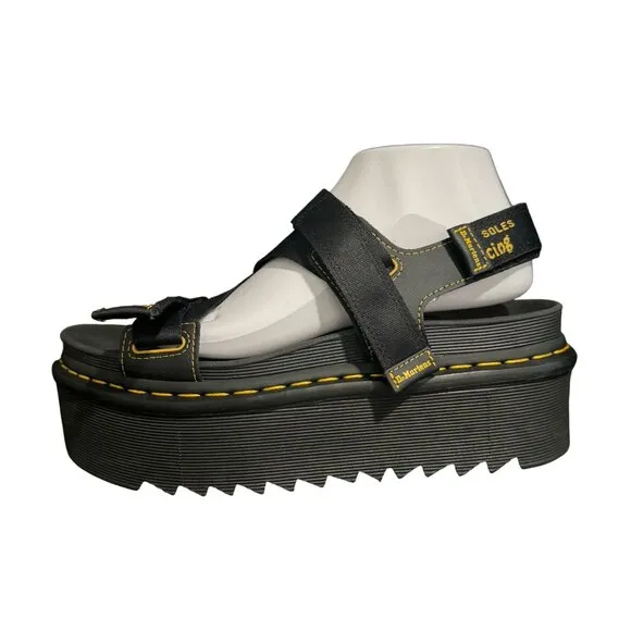 Dr. Martens Kimber Logo Black Platform Strappy Sandals, Size 10 NWOB
