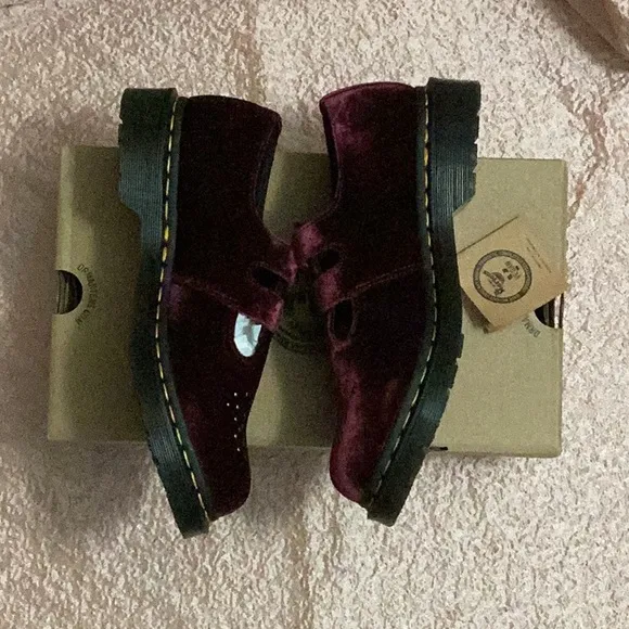 Dr. Martens Red Dress Shoes Velvet Studded Design