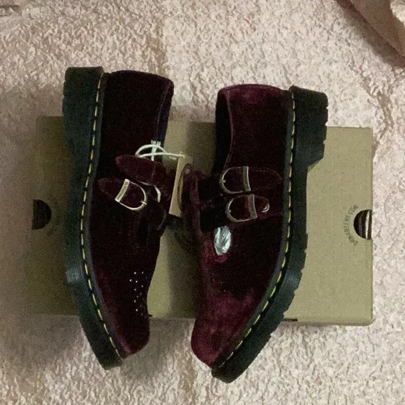 Dr. Martens Red Dress Shoes Velvet Studded Design