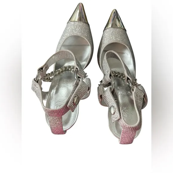 Dundas x Revolve Evie Heels Silver Metallic Size 10 Chains