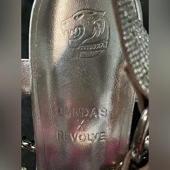 Dundas x Revolve Evie Heels Silver Metallic Size 10 Chains