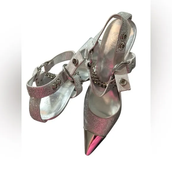 Dundas x Revolve Evie Heels Silver Metallic Size 10 Chains