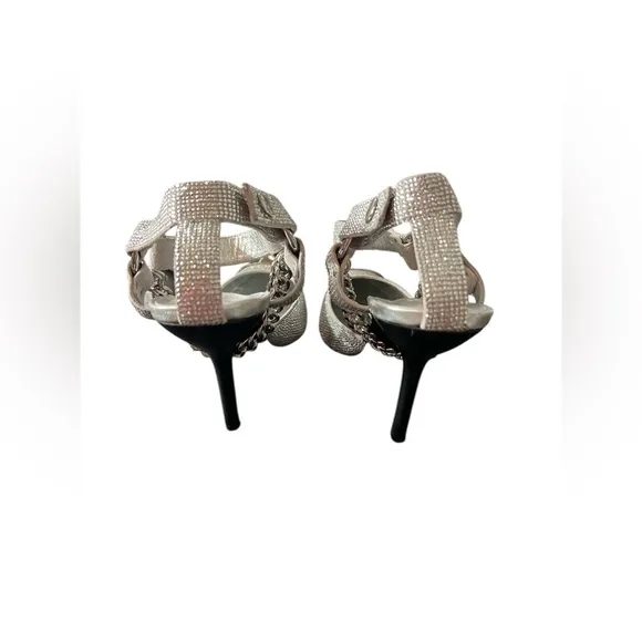Dundas x Revolve Evie Heels Silver Metallic Size 10 Chains