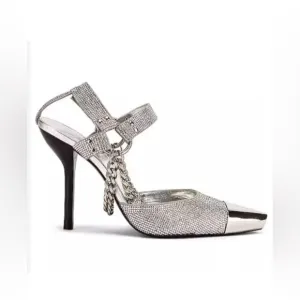 Dundas x Revolve Evie Heels Silver Metallic Size 10 Chains