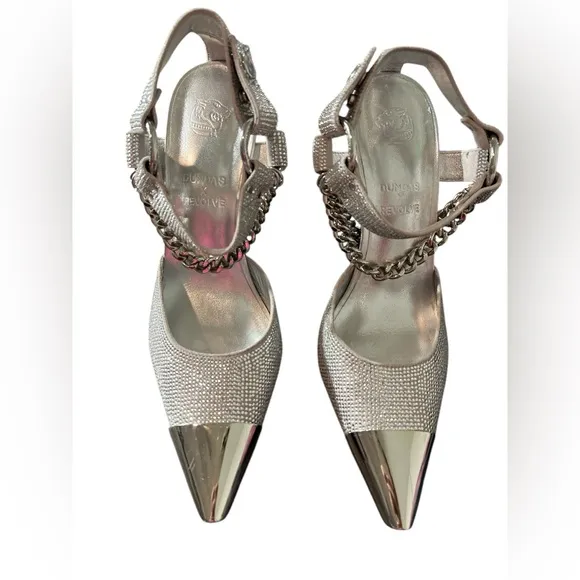 Dundas x Revolve Evie Heels Silver Metallic Size 10 Chains