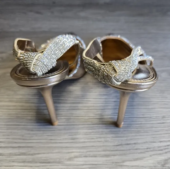 Dune London Formal Dress Heels 8.5 Champagne Gold Embellished Prom Wedding Event