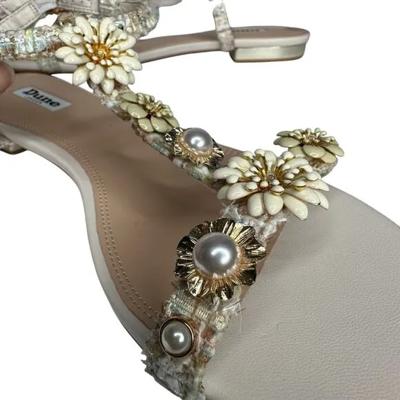 Dune London Nature Natural FLoral Embellished T-Bar Sandals 9