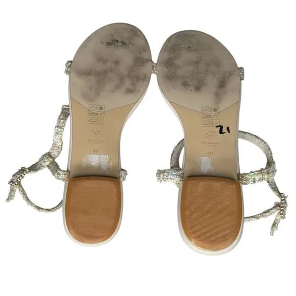 Dune London Nature Natural FLoral Embellished T-Bar Sandals 9