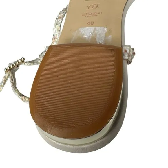 Dune London Nature Natural FLoral Embellished T-Bar Sandals 9
