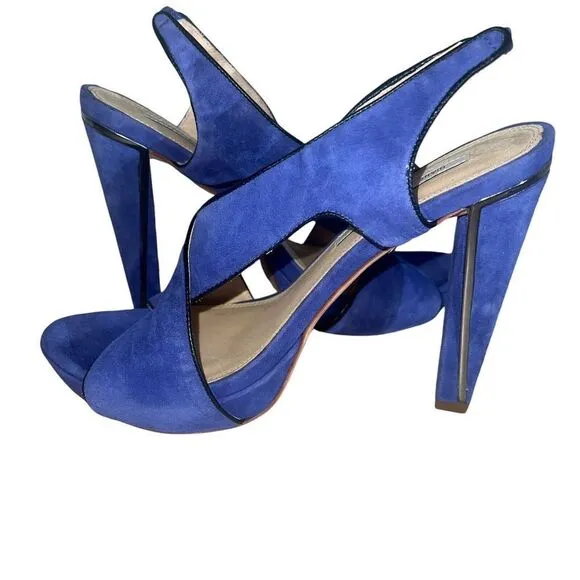 DVF Diane Von Furtensberg Womens Heels Sandal Strappy Suede Blue Silver Size 9