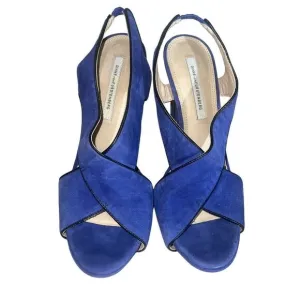 DVF Diane Von Furtensberg Womens Heels Sandal Strappy Suede Blue Silver Size 9