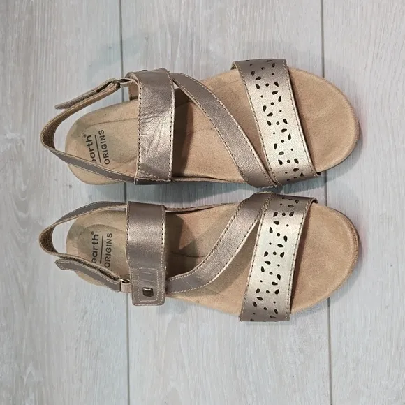 Earth Origins Women Kendra khloe Leather Strappy Wedge Sandals shoes sz 6M