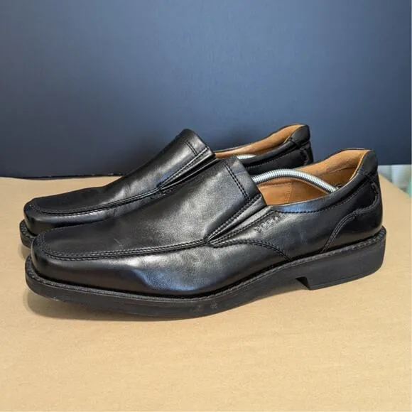 Ecco Seattle Apron Toe Slip On Dress Shoes Black Leather Formal Square Toe 47