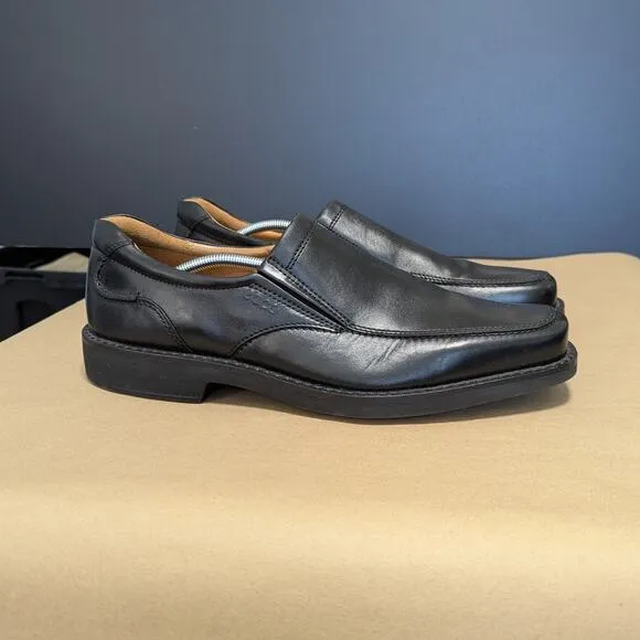 Ecco Seattle Apron Toe Slip On Dress Shoes Black Leather Formal Square Toe 47