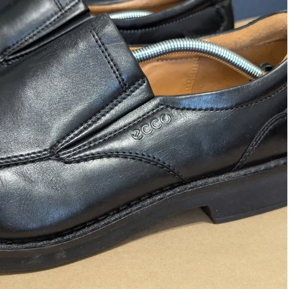 Ecco Seattle Apron Toe Slip On Dress Shoes Black Leather Formal Square Toe 47