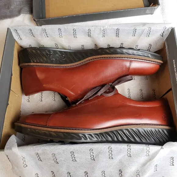 ECCO st.1 Hybrid Leather Derby Shoe Sneaker Mens 11.5 Cognac Leather Lace Up