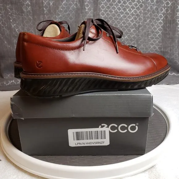 ECCO st.1 Hybrid Leather Derby Shoe Sneaker Mens 11.5 Cognac Leather Lace Up