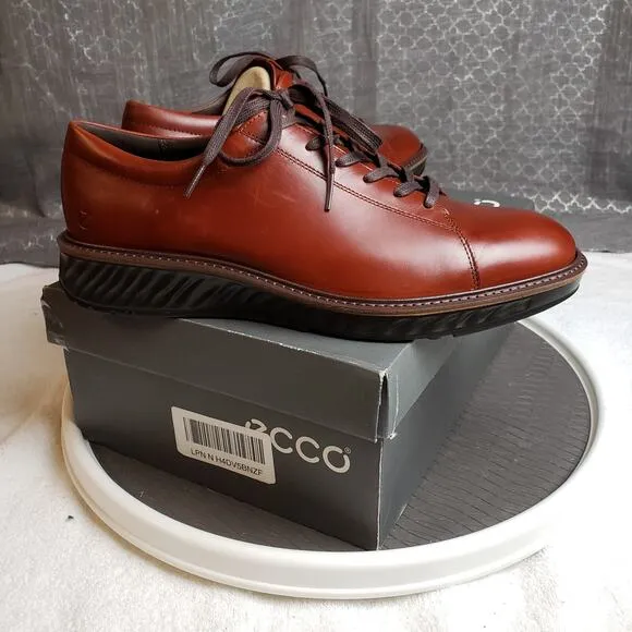 ECCO st.1 Hybrid Leather Derby Shoe Sneaker Mens 11.5 Cognac Leather Lace Up