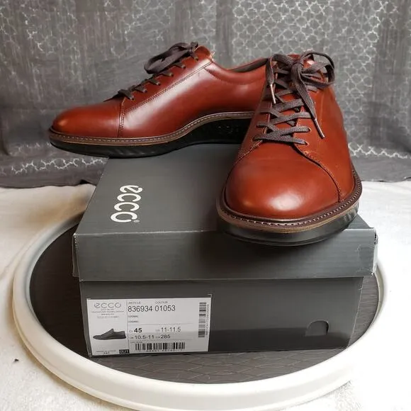 ECCO st.1 Hybrid Leather Derby Shoe Sneaker Mens 11.5 Cognac Leather Lace Up