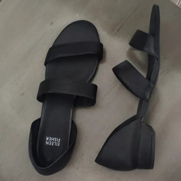 Eileen Fisher 10 Leather Black Strappy Sandals