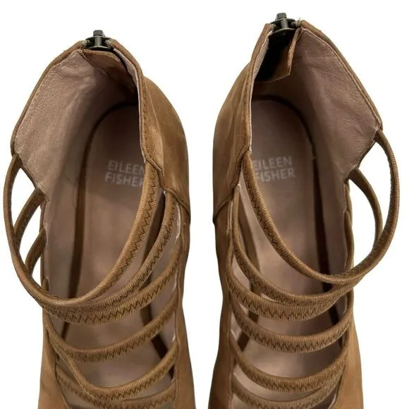 Eileen Fisher Booties Womens 10 James Strappy Sienna Tan Ankle Open Toe Shoes