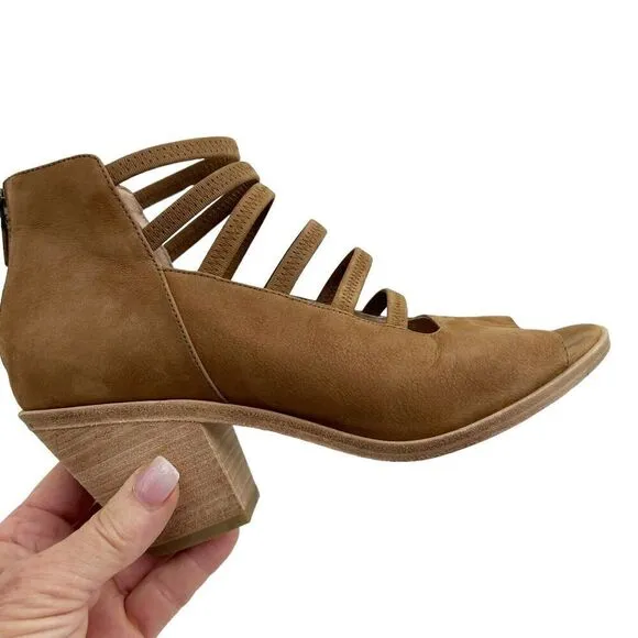 Eileen Fisher Booties Womens 10 James Strappy Sienna Tan Ankle Open Toe Shoes