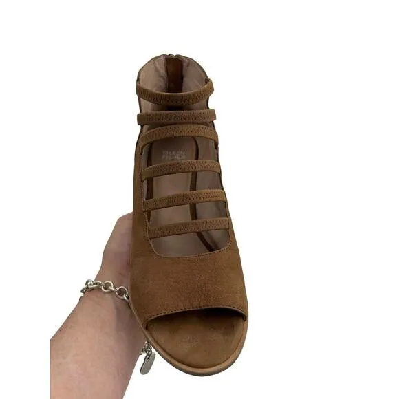 Eileen Fisher Booties Womens 10 James Strappy Sienna Tan Ankle Open Toe Shoes
