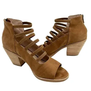 Eileen Fisher Booties Womens 10 James Strappy Sienna Tan Ankle Open Toe Shoes