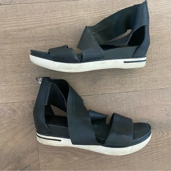 eileen fisher criss cross tumbled leather strappy platform sandals