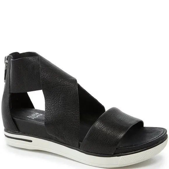 eileen fisher criss cross tumbled leather strappy platform sandals
