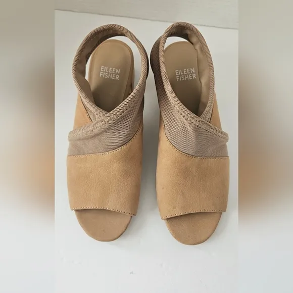 Eileen Fisher Luca Easy block suede open toe show size 6.5‎
