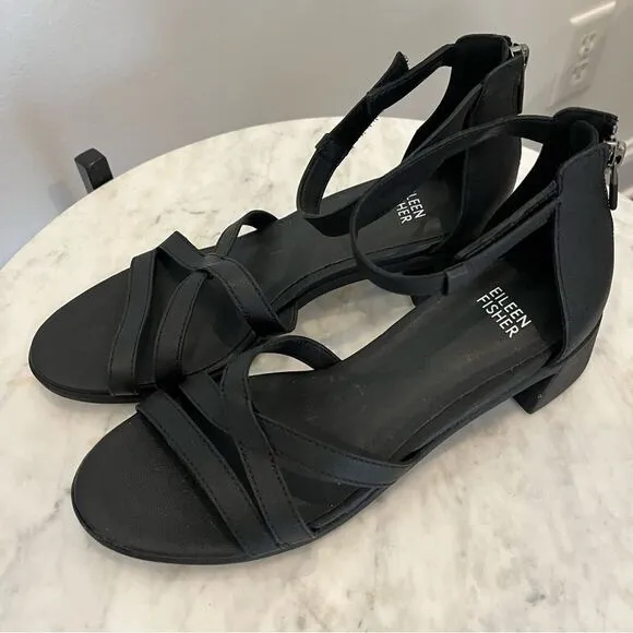 Eileen Fisher Noni Strappy Sandals with heel zipper, 7.5, NWOB, in Black