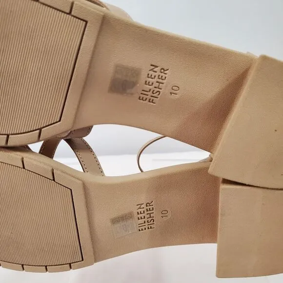 Eileen Fisher Sandals Women's 10 Strappy Noni Khaki Tumbled Leather Tan NIB