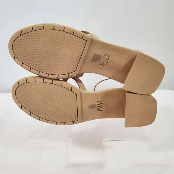 Eileen Fisher Sandals Women's 10 Strappy Noni Khaki Tumbled Leather Tan NIB