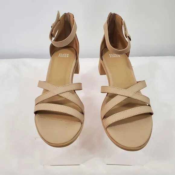 Eileen Fisher Sandals Women's 10 Strappy Noni Khaki Tumbled Leather Tan NIB
