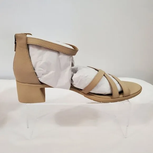 Eileen Fisher Sandals Women's 10 Strappy Noni Khaki Tumbled Leather Tan NIB