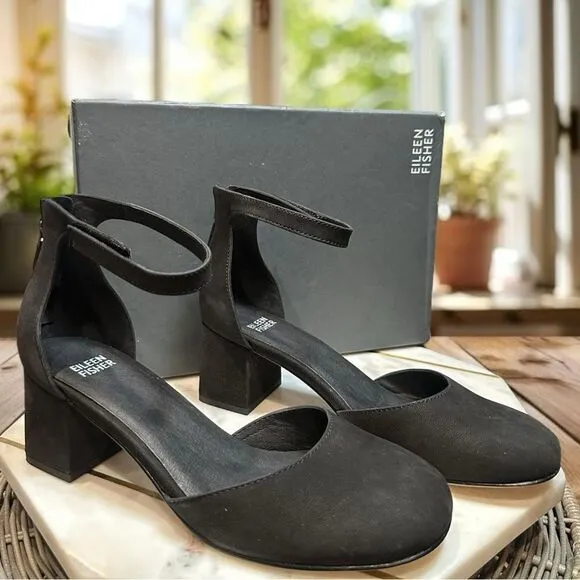 EILEEN FISHER Indi Tumbled Nubuck Pump Closed Toe Ankle Strap Size 8.5