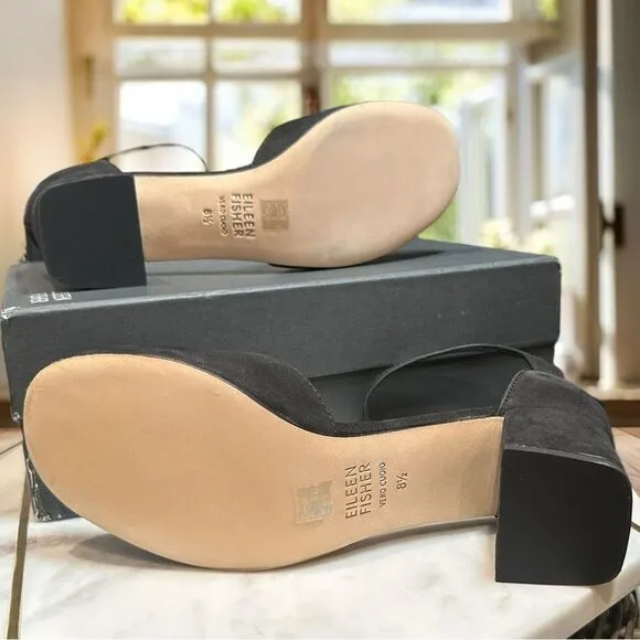 EILEEN FISHER Indi Tumbled Nubuck Pump Closed Toe Ankle Strap Size 8.5