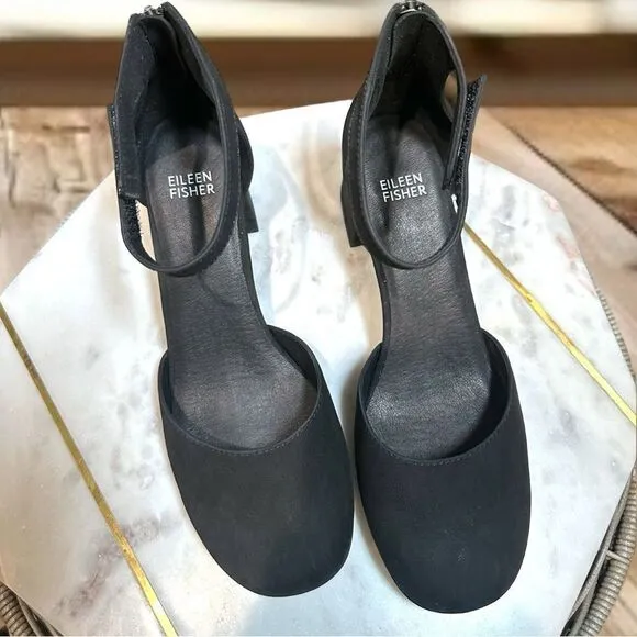 EILEEN FISHER Indi Tumbled Nubuck Pump Closed Toe Ankle Strap Size 8.5