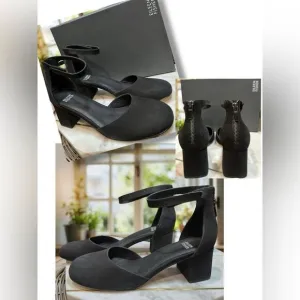 EILEEN FISHER Indi Tumbled Nubuck Pump Closed Toe Ankle Strap Size 8.5