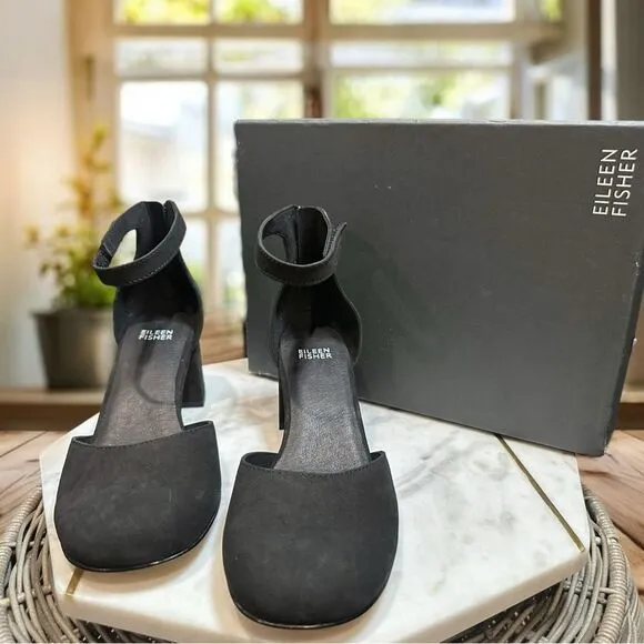 EILEEN FISHER Indi Tumbled Nubuck Pump Closed Toe Ankle Strap Size 8.5