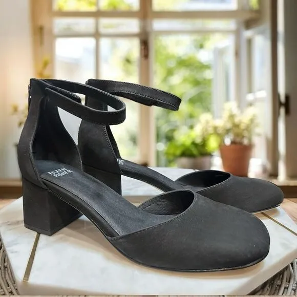 EILEEN FISHER Indi Tumbled Nubuck Pump Closed Toe Ankle Strap Size 8.5