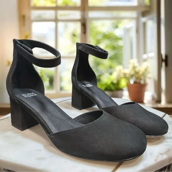 EILEEN FISHER Indi Tumbled Nubuck Pump Closed Toe Ankle Strap Size 8.5
