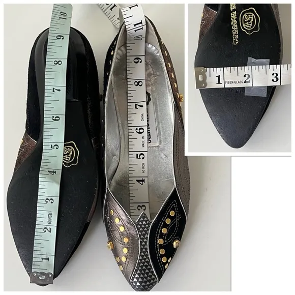 El Vaquero Vintage Italian Black Silver Stud Flats Shoes Size EU 37 / US 6 - 6.5