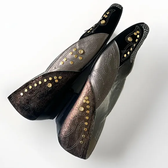 El Vaquero Vintage Italian Black Silver Stud Flats Shoes Size EU 37 / US 6 - 6.5